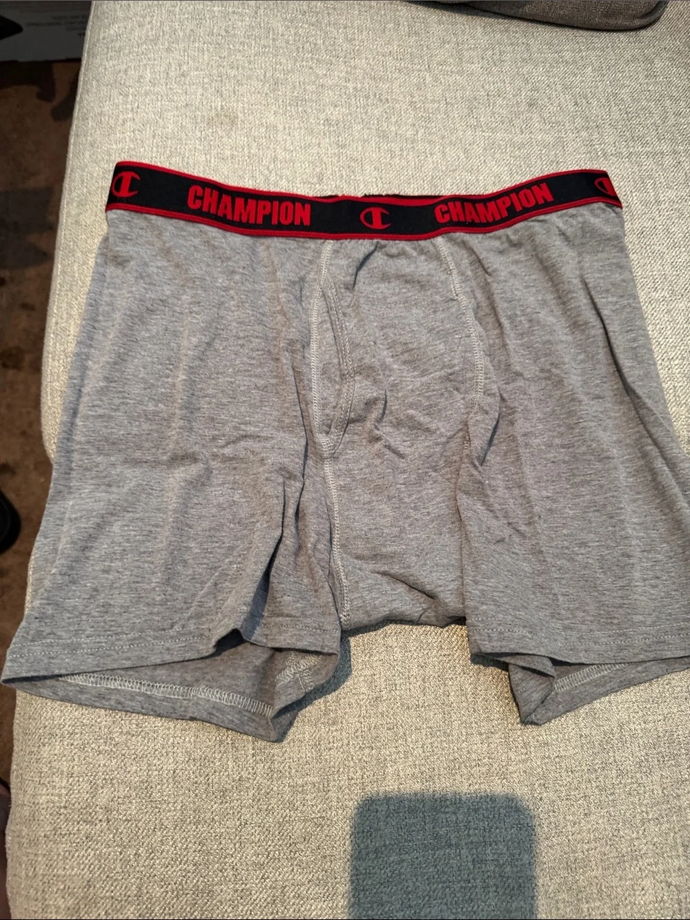 Champion Gray Boxer Briefs with Black and Red Logo Waistband
